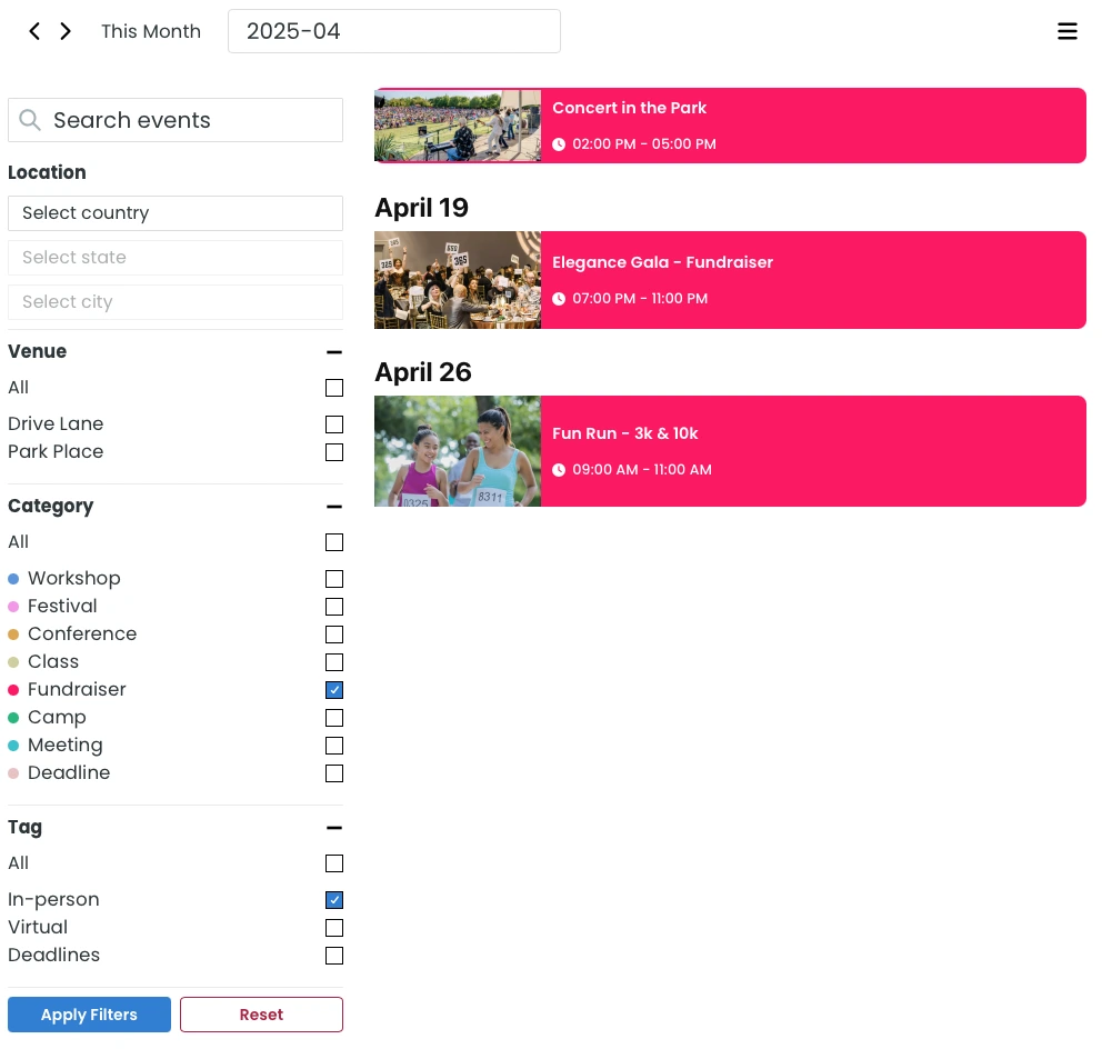 Calendar+ Agenda View Desktop with Filtered.